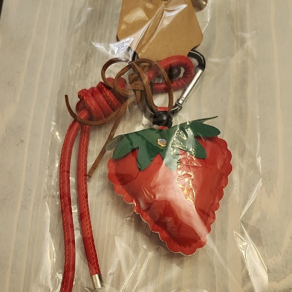 Strawberry Keychain with Red and Green Details